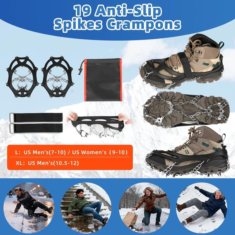 FIMXSD Crampons 19 Stainless Steel Spikes Ice Cleats for Shoes and Boots,Snow Traction Cleats Ice Grips for Hiking, Mountain Climbing,Walking,Fishing for Men & Women - Image 2